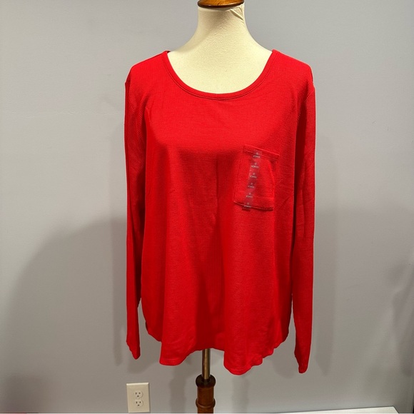 NWT Sleep Chic Solid Red Long Sleeve Henley Pajama Top with Breast Pocket - Picture 1 of 6